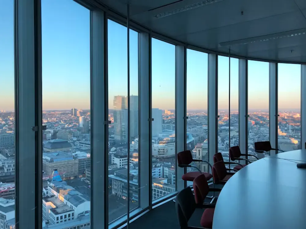 Boardroom with a city skyline view