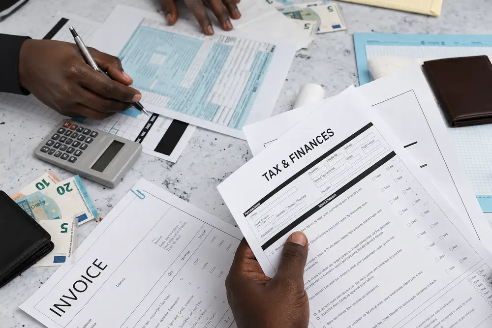 Tax and finance documents on a desk